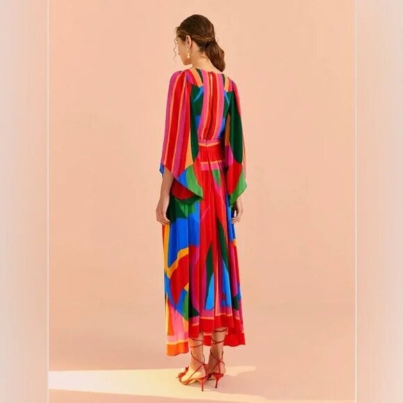 Farm Rio Colorful Leaves Midi Dress Size Medium - Picture 2 of 15